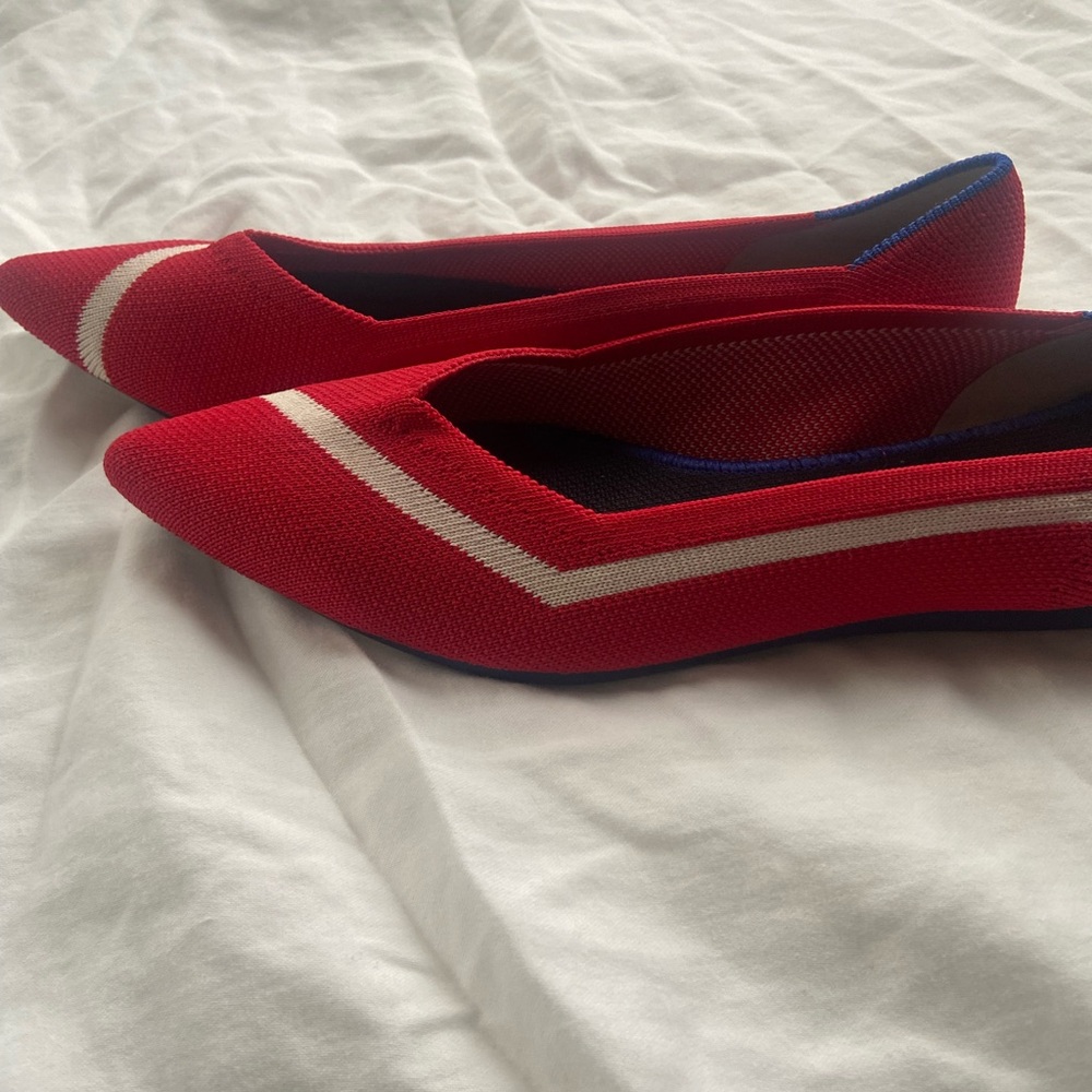 Rothy's Red Pointed Knit Flats with White Stripe - Picture 5 of 5